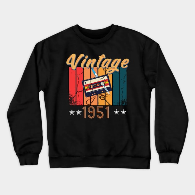 69th Birthday 69 Years Old 69th Vintage Retro cassette Mixtape Music Cassette 1951 Birthday Crewneck Sweatshirt by Flipodesigner